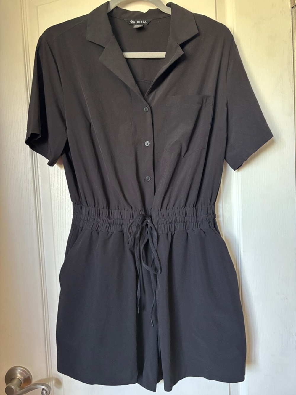 Athleta Travel Romper Black Cinch Waist Casual Lightweight